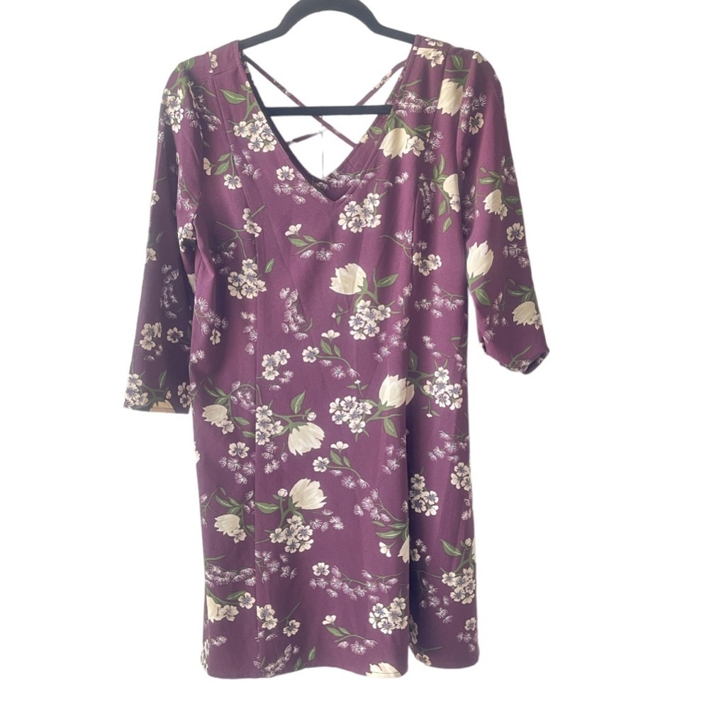 Jaime Half Sleeve Floral Criss Cross Back Detail Dress | Plum | Size Small